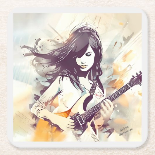 Meisje met rockmuziek vibes kartonnen onderzetters (Voorkant)