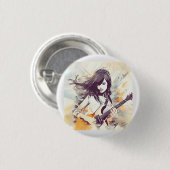 Meisje met rockmuziek vibes ronde button 3,2 cm (Voorkant /achterkant)