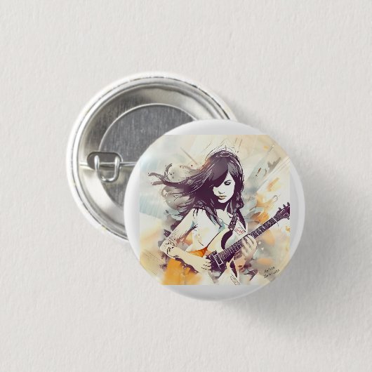 Meisje met rockmuziek vibes ronde button 3,2 cm (Voorkant /achterkant)
