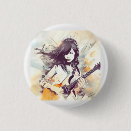 Meisje met rockmuziek vibes ronde button 3,2 cm