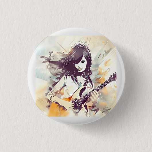 Meisje met rockmuziek vibes ronde button 3,2 cm (Voorkant)