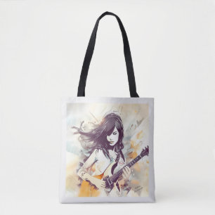 Meisje met rockmuziek vibes tote bag