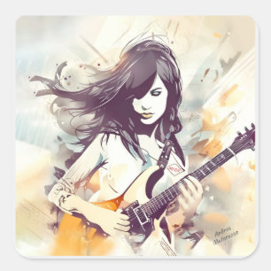 Meisje met rockmuziek vibes vierkante sticker
