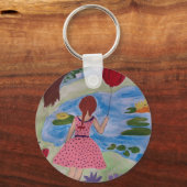 Meisje met rode ballon Button Key Ring Sleutelhanger (Voorkant)