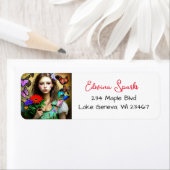  Meisje met Rode Bloem en Vlinders Etiket (Insitu)