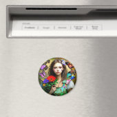  Meisje met Rode Bloemen en Vlinders Magneet (Insitu (Vaatwasser))
