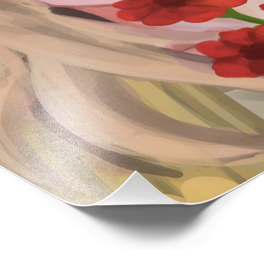 Meisje met rode bloemen handgetekende digitale kun foto afdruk (Hoek)