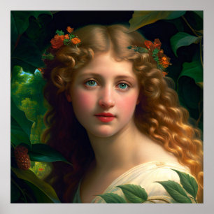   meisje met rode bloemen poster