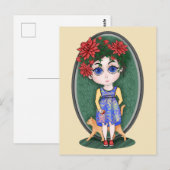 Meisje met rode kat en appel. Chibi Style. Briefkaart (Voorkant / Achterkant)