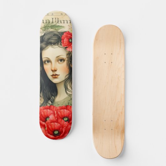 Meisje met rode klaprozen  geïnspireerd skateboard (Voorkant)