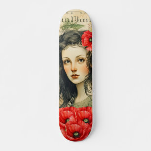 Meisje met rode klaprozen  geïnspireerd skateboard