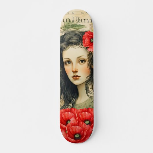 Meisje met rode klaprozen geïnspireerd skateboard (Voorkant)