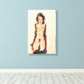 Meisje met rode kousen | Egon Schiele | Canvas Afdruk (Insitu (Houten vloer))