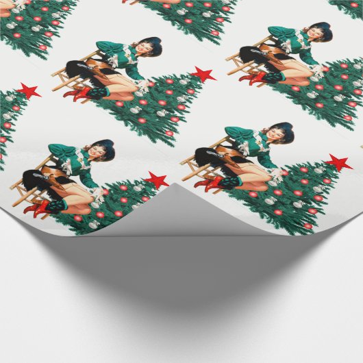 meisje met rode laarzen en kerstbomen cadeaupapier (Hoek)