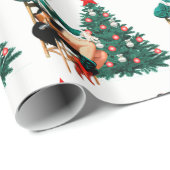 meisje met rode laarzen en kerstbomen cadeaupapier (Rol Hoek)