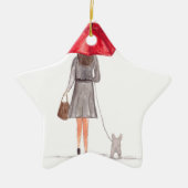 Meisje met rode paraplu keramisch ornament (Voorkant)