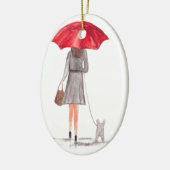 Meisje met rode paraplu keramisch ornament (Links)