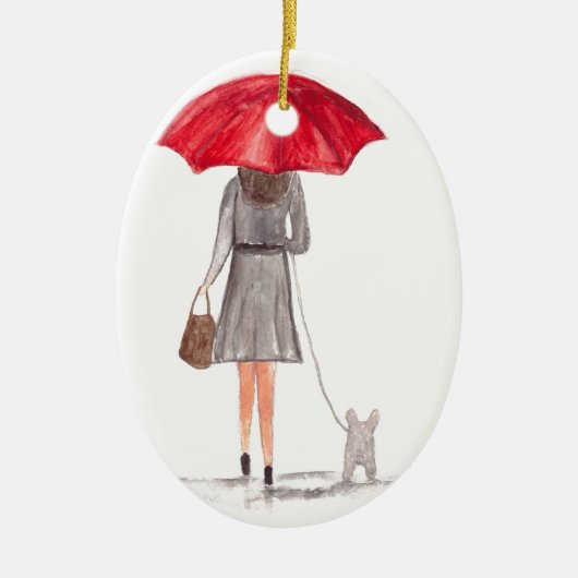 Meisje met rode paraplu keramisch ornament (Voorkant)
