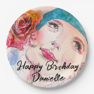 Meisje met Rode Rose Beret Verjaardagsfeestje Meis Papieren Bordje