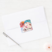 Meisje met Rode Rose Beret Verjaardagsfeestje Meis Vierkante Sticker (Envelop)