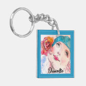 Meisje met Rode Rose Beret Vrouwen Aqua Meisjes Sleutelhanger (Voorkant Links)