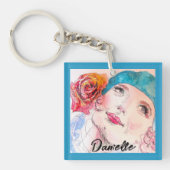 Meisje met Rode Rose Beret Vrouwen Aqua Meisjes Sleutelhanger (Voorkant)