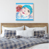Meisje met Rode Rose Beret Waterverf Canvas Print (Insitu (Slaapkamer))