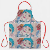 Meisje met rode roze Waterverf Beret Blauwgroen ro Schort (Voorkant)