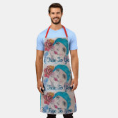 Meisje met rode roze Waterverf Beret Blauwgroen ro Schort (Gedragen)