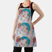 Meisje met rode roze Waterverf Beret Blauwgroen ro Schort (Insitu)