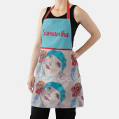 Meisje met rode roze Waterverf Beret Blauwgroen ro Schort (Insitu)