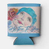 Meisje met rode roze Waterverf is Blauwgroen Blikjeskoeler (Voorkant)