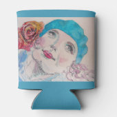 Meisje met rode roze Waterverf is Blauwgroen Blikjeskoeler (Achterkant)