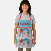 Meisje met rode rozenWaterverf Beret Blauwgroen ro Schort (Insitu)