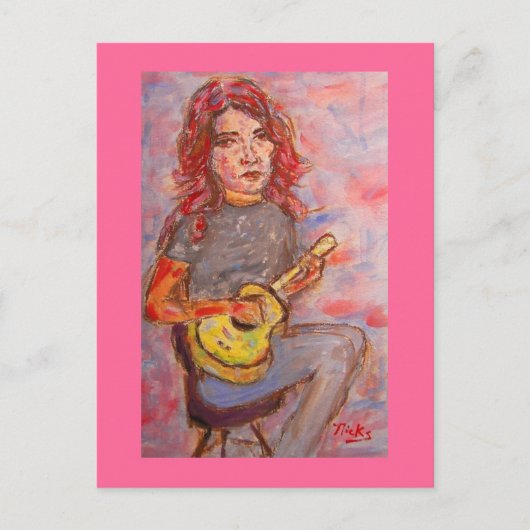meisje met rood haar en ukulele briefkaart (Voorkant)
