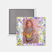 meisje met rood haar en ukulele magneet (Voorkant / Achterkant)