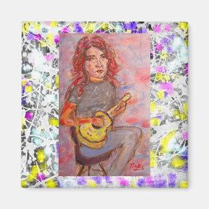 meisje met rood haar en ukulele magneet
