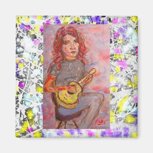 meisje met rood haar en ukulele magneet (Voorkant)
