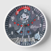 Meisje met Rood Pet Monochromatische Wandklok (Voorkant)