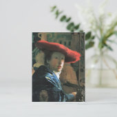 Meisje met rood pet van Johannes Vermeer Briefkaart (Staand voorkant)