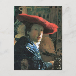 Meisje met rood pet van Johannes Vermeer Briefkaart