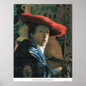 Meisje met rood pet van Johannes Vermeer Poster (Voorkant)
