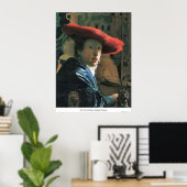 Meisje met rood pet van Johannes Vermeer Poster (Thuiskantoor)
