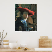 Meisje met rood pet van Johannes Vermeer Poster (Keuken)