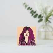 Meisje met rood violette haar Calling Card Contactkaartje (Staand voorkant)