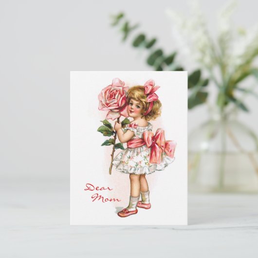 Meisje met Roos Briefkaart (Staand voorkant)