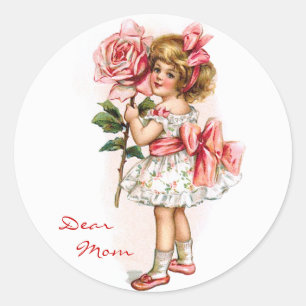 Meisje met Roos Ronde Sticker