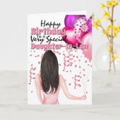 Meisje met roze ballonnen confetti verjaardag kaart (Gele Bloem)