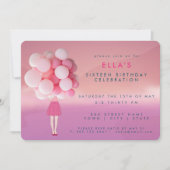 Meisje met roze ballonnen | partijuitnodiging kaart (Voorkant)