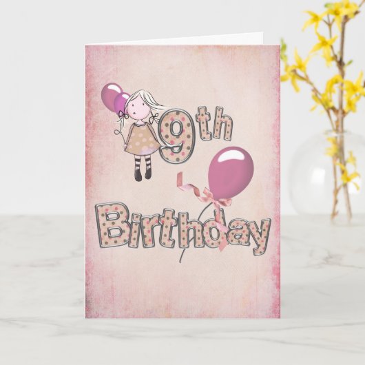 meisje met roze ballons kaart (Gele Bloem)